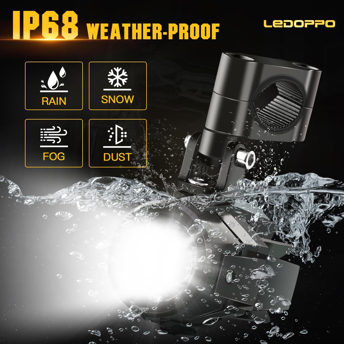 LED Motorcycle Auxiliary Lights Kit - White Spot Driving Fog Lights with Switch, Wiring Harness & Clamp Mount Brackets for BMW R1200GS, K1600, ADV & Adventure Touring Bikes - Perfect for Night Riding & Off-Road Adventures