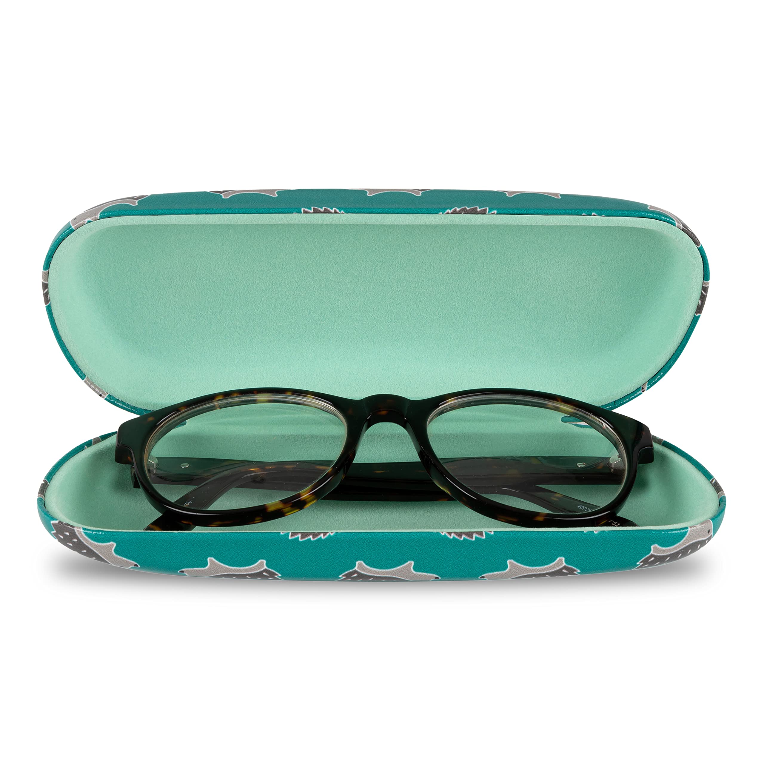 LAGO TERRA Cute Hedgehog Print Hard Shell Eyeglass Case - Durable Protective Eyewear Storage for Travel, Home & Office Use