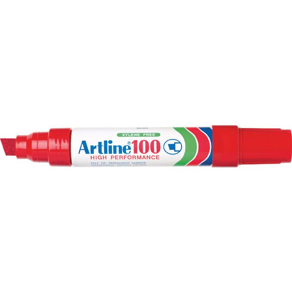 Artline 100 Permanent Marker - Chisel Tip, Red Ink, 6-Pack - Ideal for Labeling, Crafting & Office Use