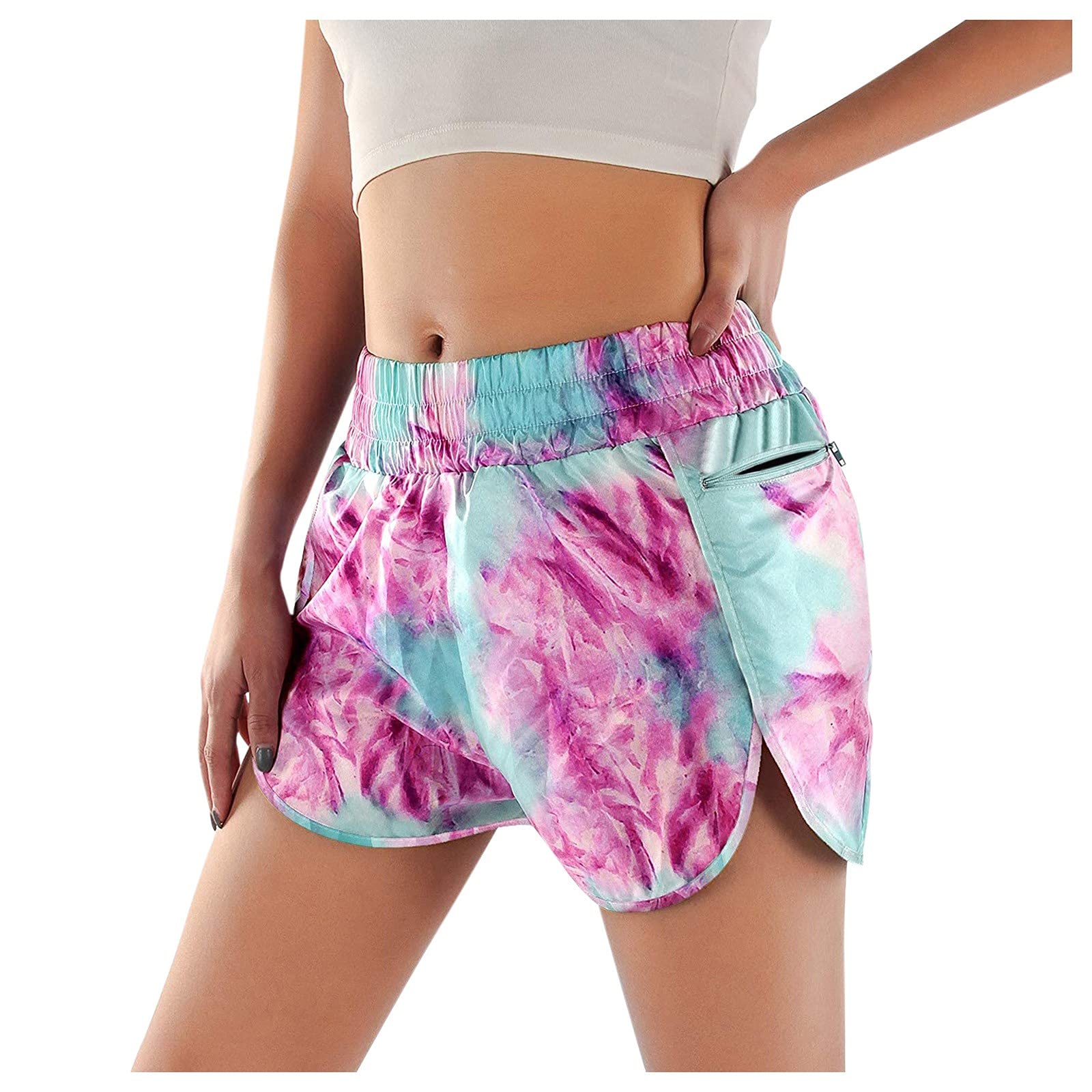 Women's Elastic Waist Shorts with Pockets - Casual Wide Leg Sport Shorts for Summer Outings