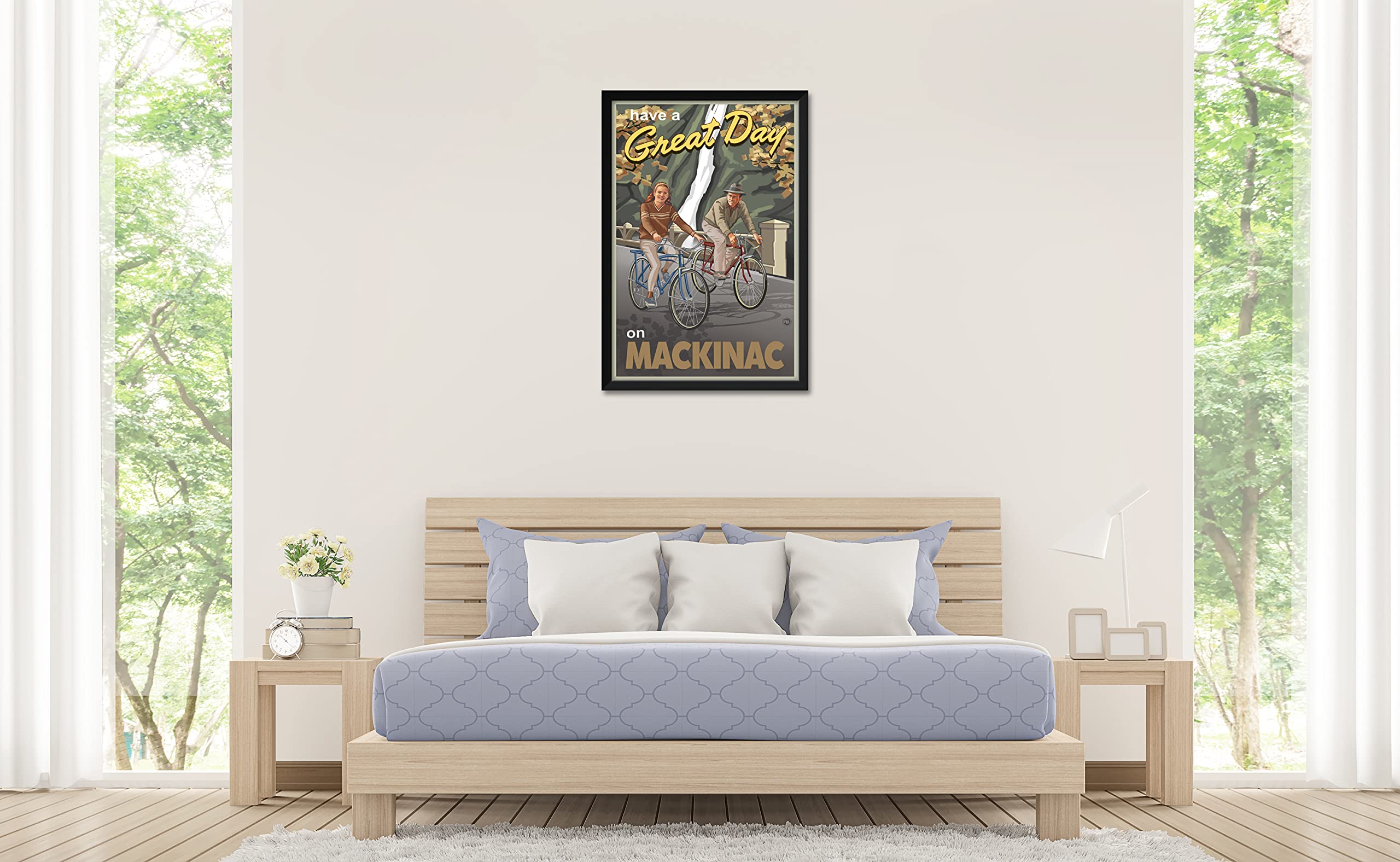 Professionally Framed Art Print of Mackinac Couple Gorge Bikers by Artist Paul A. Lanquist - 26