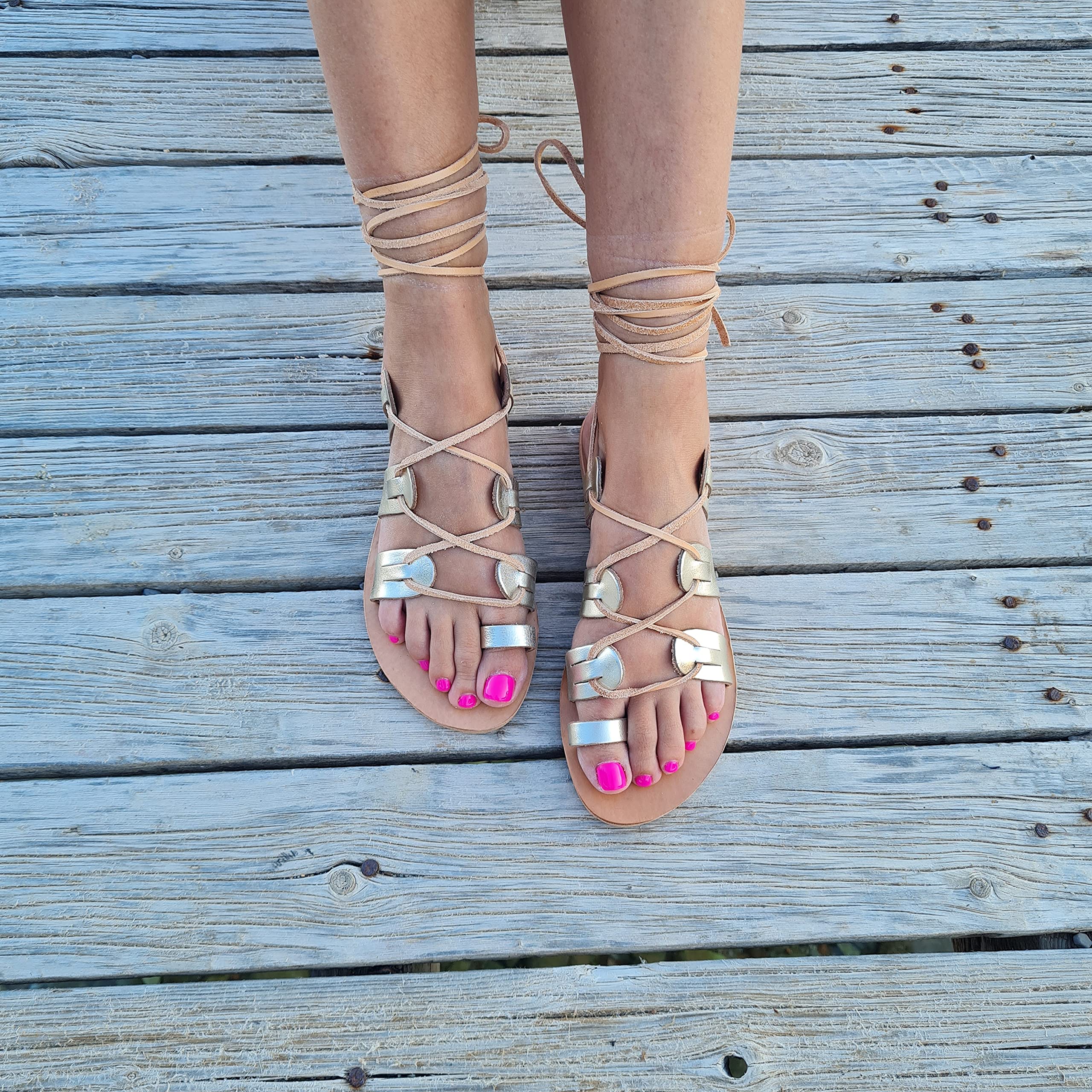 Handmade Greek Leather Sandals - Tie Up Gladiator Sandals for Women | Lace Up Flat Sandals | Perfect for Beach, Vacation & Summer Outfits