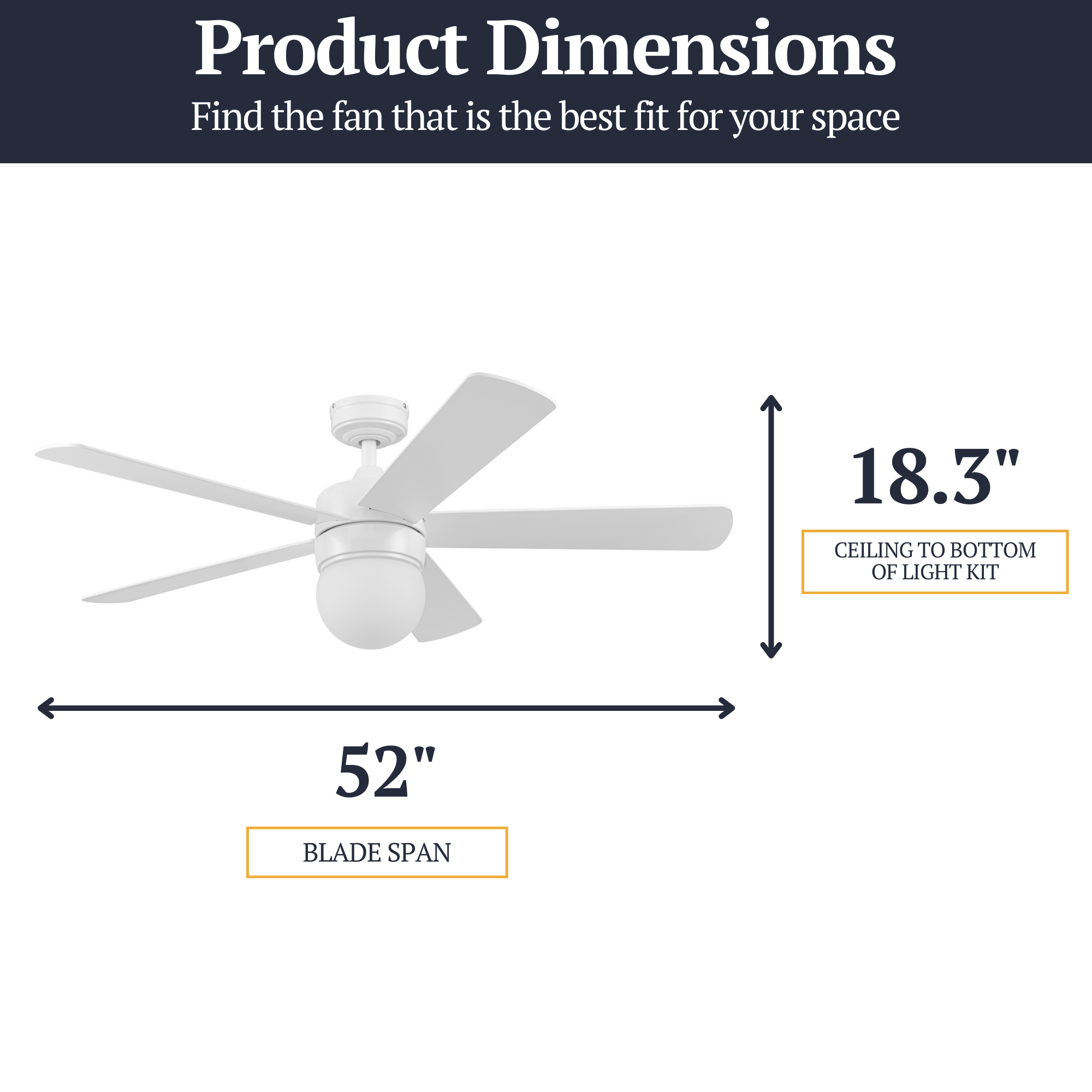 52 Inch White Ardrey Kell Ceiling Fan with Remote Control - Perfect for Living Room, Bedroom, and Outdoor Spaces