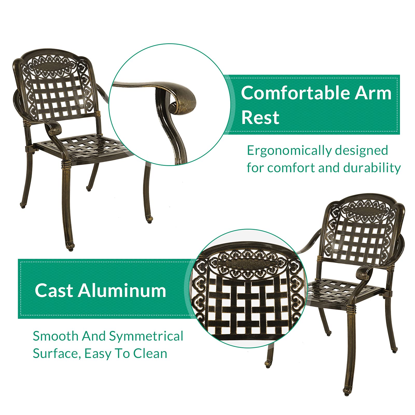 VIVIJASON 3-Piece Outdoor Patio Bistro Set - All-Weather Cast Aluminum Dining Table & 2 Chairs with 31