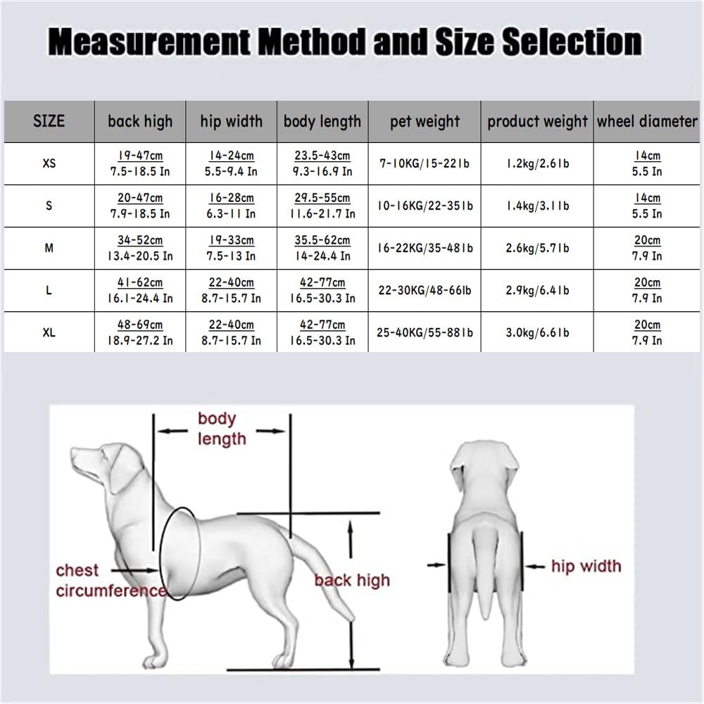 Adjustable Dog Wheelchair for Hind Legs - Lightweight Pet Mobility Cart for Disabled Dogs - 5 Sizes (XS-XL) - Ideal for Back Leg Rehabilitation & Daily Walking Support