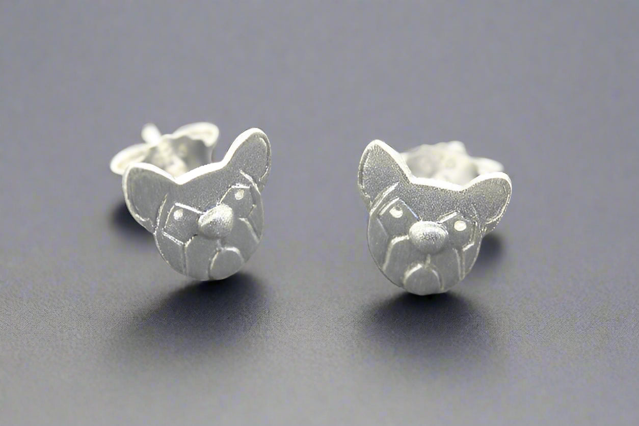 Sterling Silver French Bulldog Face Stud Earrings - Cute & Trendy Dog Lover Jewelry for Everyday Wear & Gifts