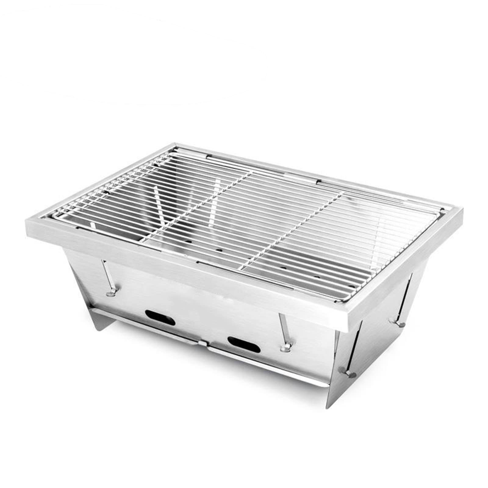 Portable Stainless Steel Charcoal Grill - Foldable BBQ Grill for Outdoor Cooking, Camping, Travel, Beach & Backyard Parties | Perfect for Grilling Kebabs, Burgers & Hot Dogs