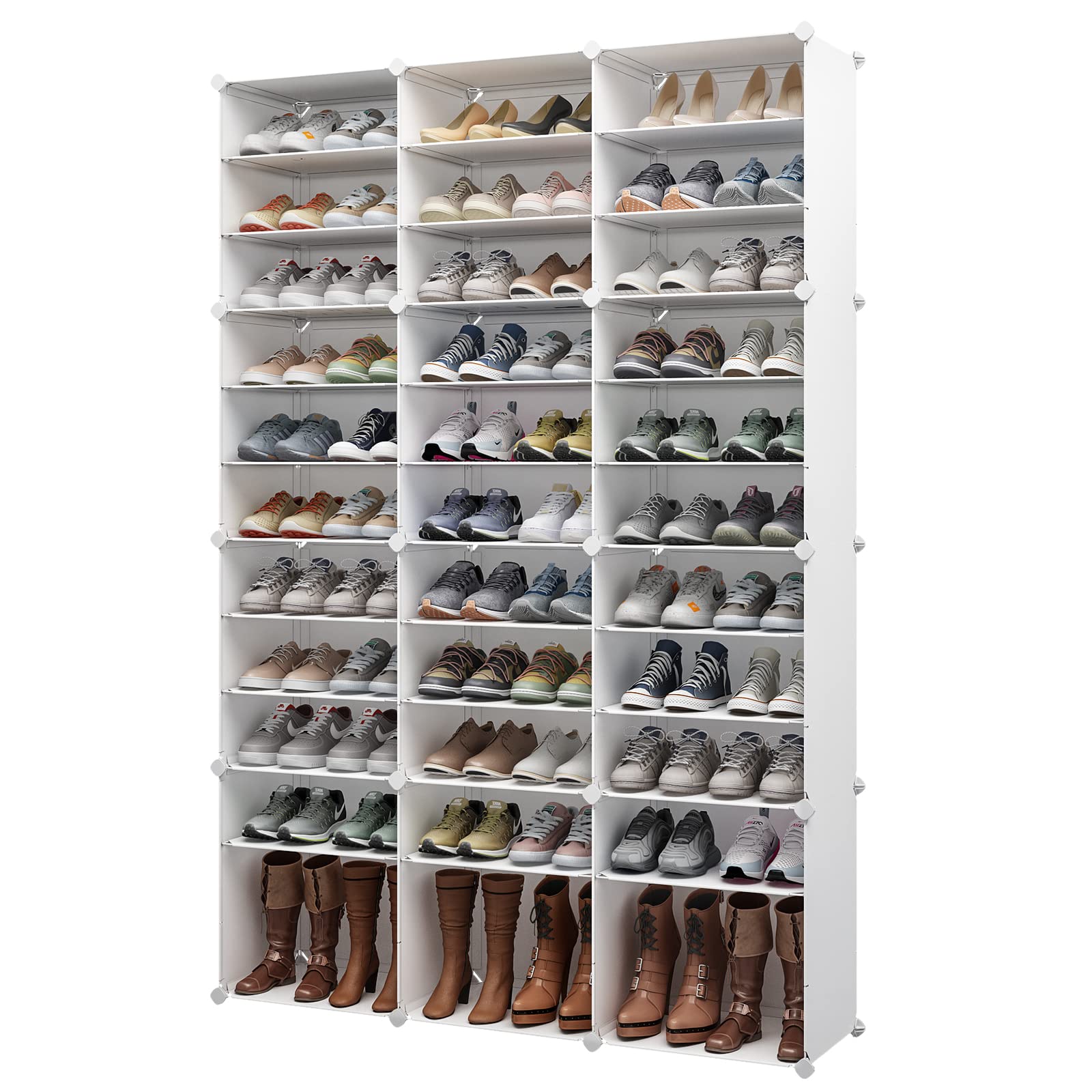 MAGINELS 72 Pairs Shoe Rack Organizer - Large Tall Shoe Storage Cabinet with Shelves for Closet, Bedroom, Hallway - White (48x12x72 inches) | Perfect for Organizing Shoes in Living Room, Entryway & Small Spaces