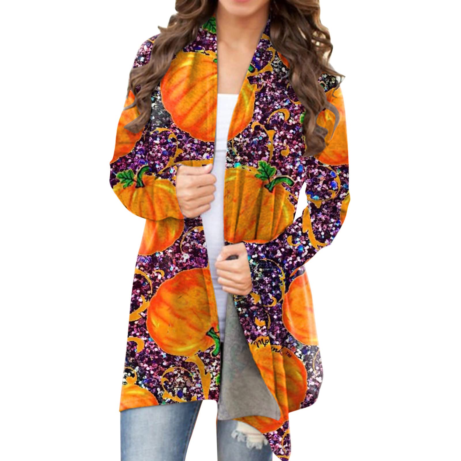 Funny Halloween Print Cardigan Jacket for Women - Long Sleeve Casual Hoodie Sweater - Perfect for Halloween Parties, Cosplay & Fall Fashion Outfits