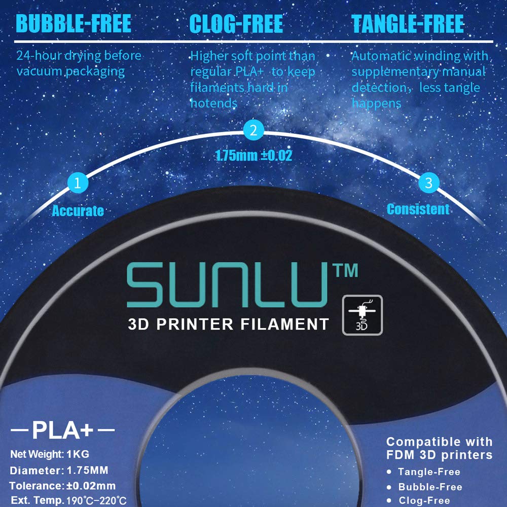 SUNLU PLA+ 3D Printer Filament 1.75mm 10KG Spool - High Precision +/-0.02mm for 3D Printing, 3D Pens & DIY Projects - 11x1KG Multi-Color Pack (10 Vibrant Colors) - Perfect for Home, School and Professional 3D Printing Projects
