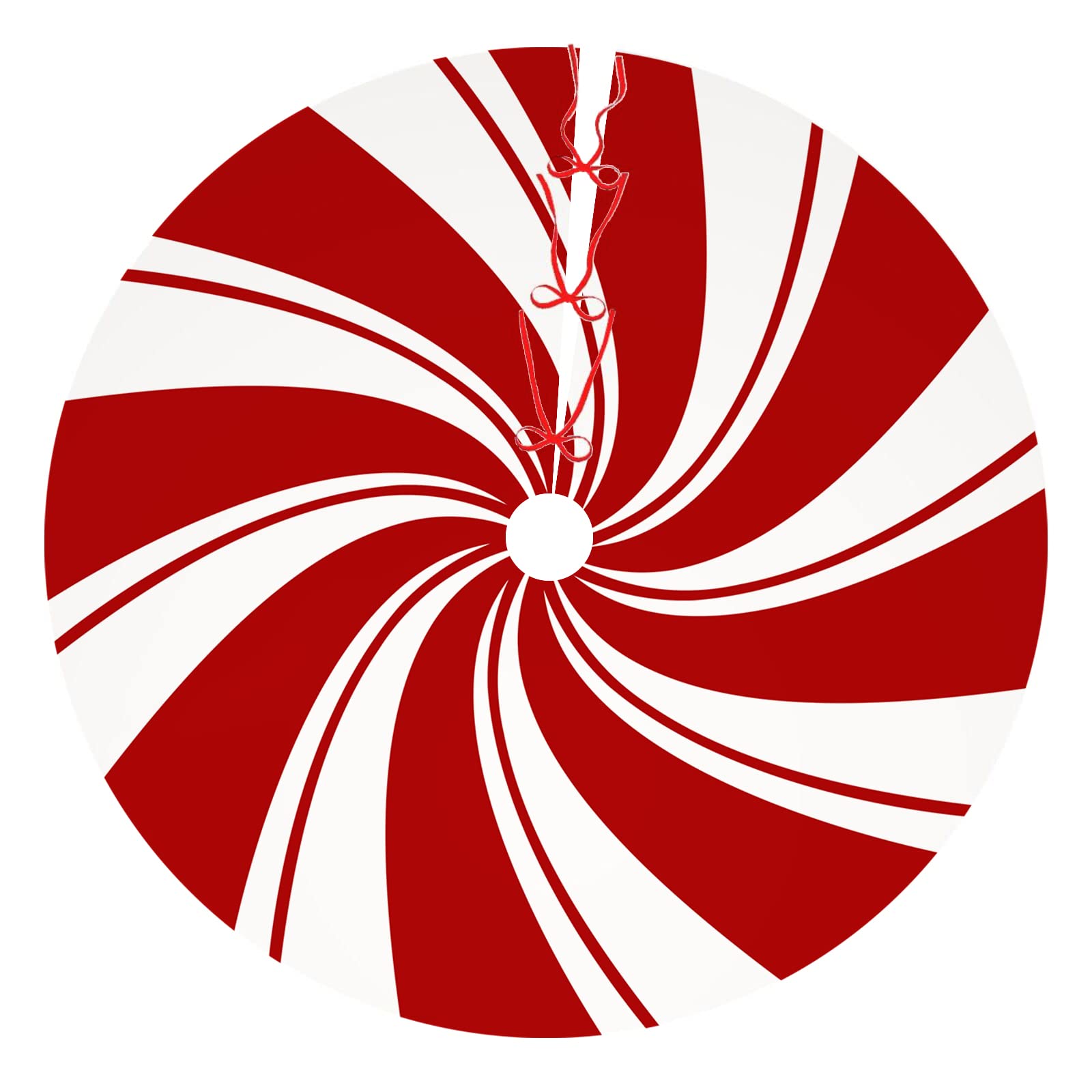 36 Inch Red Swirl Christmas Tree Skirt with Candy Cane Pattern - Festive Holiday Decor for Xmas Tree, Home, and Party Decoration | Perfect for Living Room, Fireplace, and Gift Wrapping