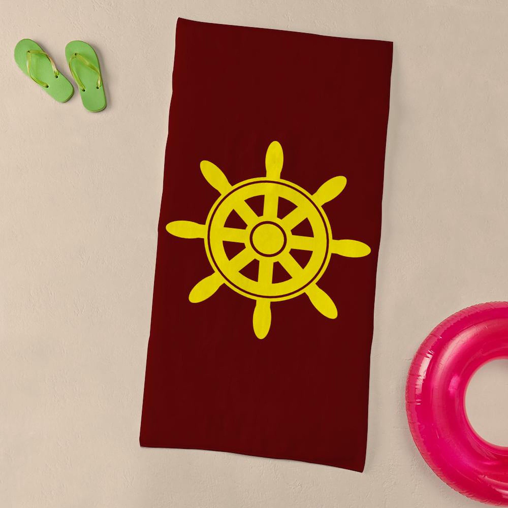 Maroon and Gold Ship Wheel Large Beach Towel - Soft, Unique Design for Pool, Beach & Summer Vacations | CafePress