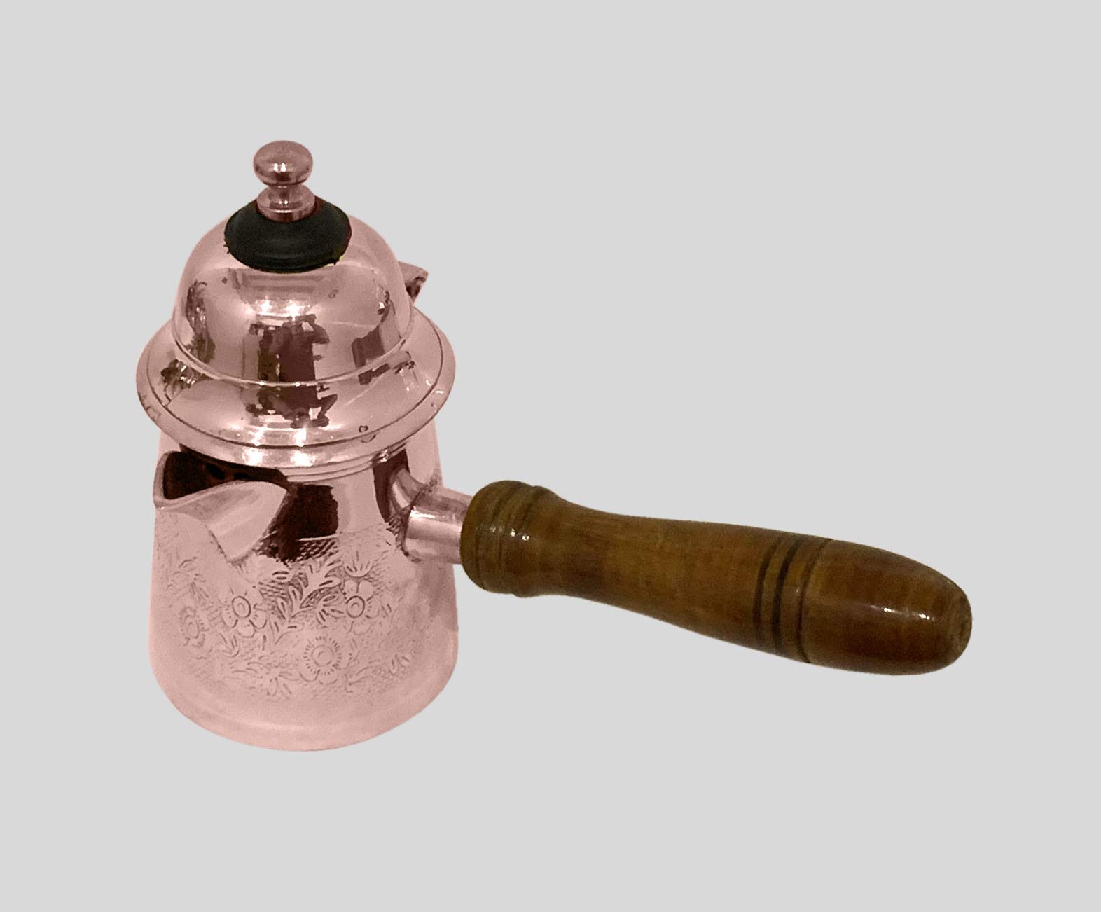 5 Inch Floral Brass Turkish Greek Arabic Coffee Pot - Stovetop Coffee Maker for Kahwa, Kashmiri Tea & Tibetan Brews - 6 Oz Copper Kettle with Traditional Design - Perfect for Home Brewing, Gifts & Cultural Ceremonies