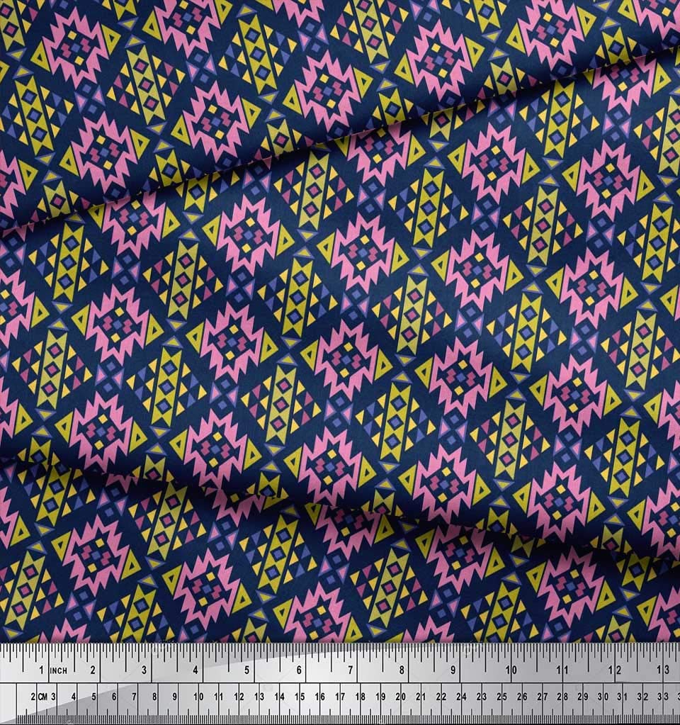 Soimoi Moss Georgette Brown Fabric by The Yard - 42 Inch Wide Aztec Geometric Printed Material for Dresses, Curtains & Home Decor | Tribal Contemporary Fashion Fabric for DIY Sewing Projects
