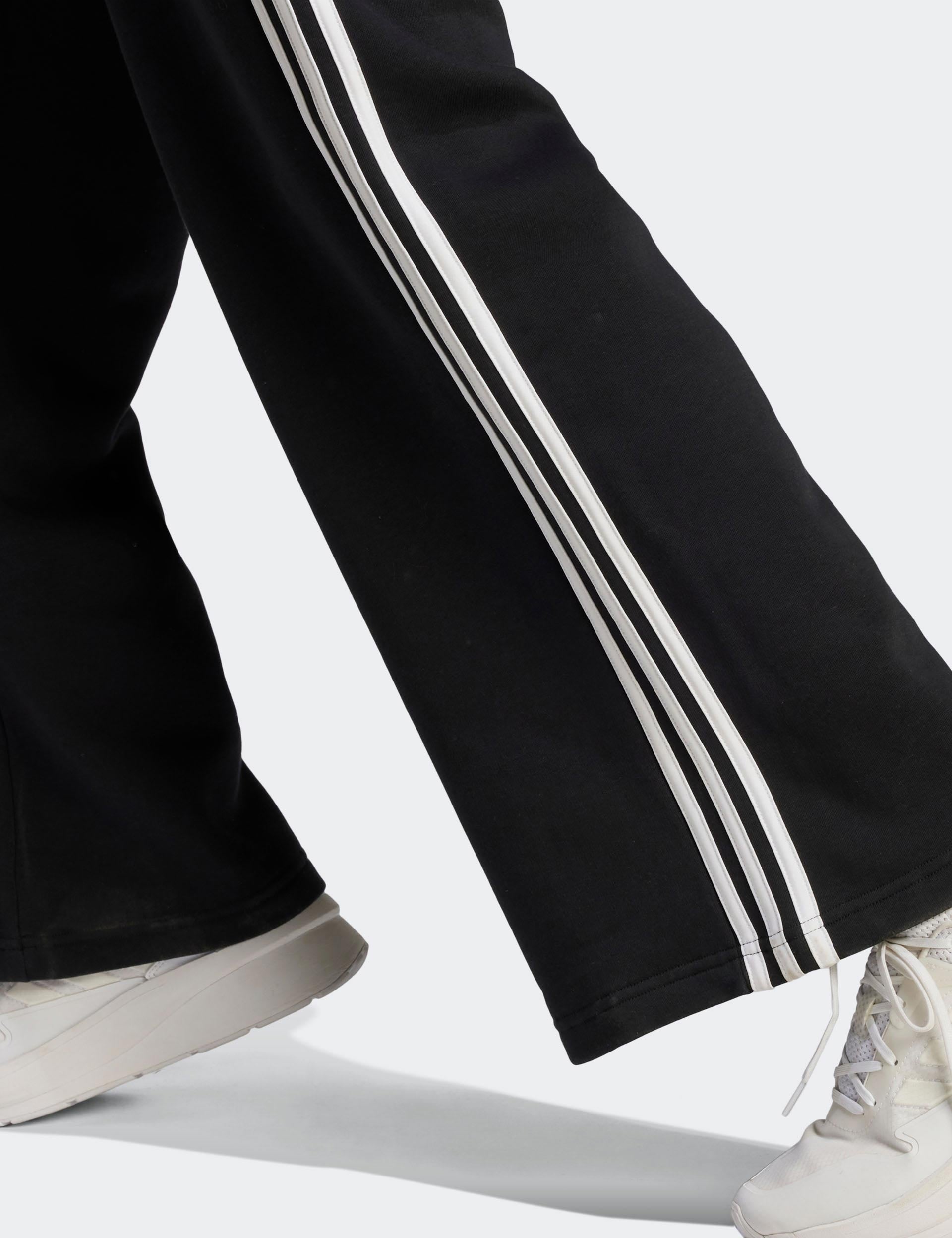 Essentials 3 Stripes French Terry Wide Joggers for Men & Women - Comfortable Black/White Sweatpants for Gym, Lounge & Casual Wear