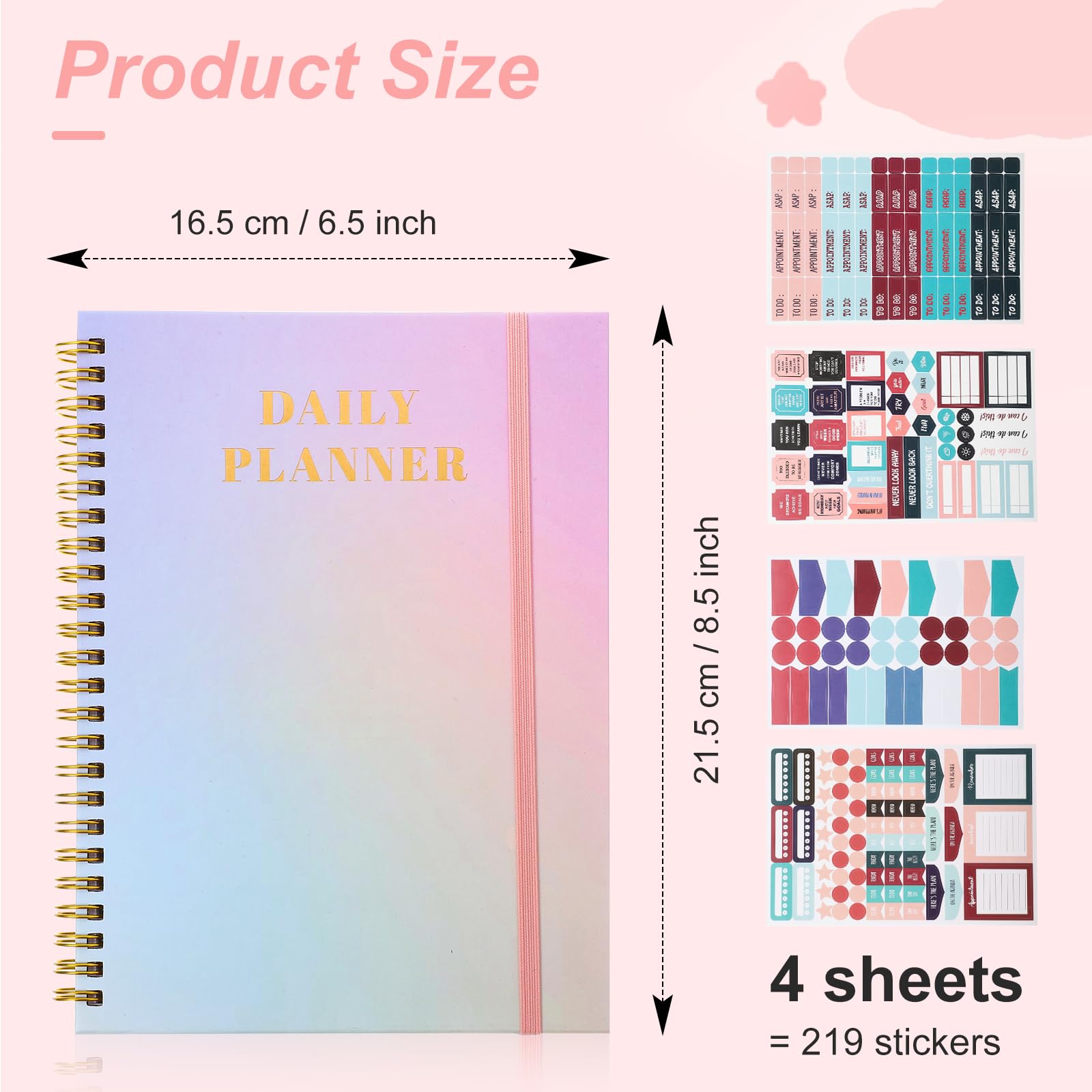 2025 Undated Daily Planner Notebook - A5 To Do List Organizer with 160 Pages & 219 Stickers | Weekly & Monthly Planner for Teachers, Students, Gym, Work & Budget Tracking | Perfect for Productivity, Goal Setting & Time Management