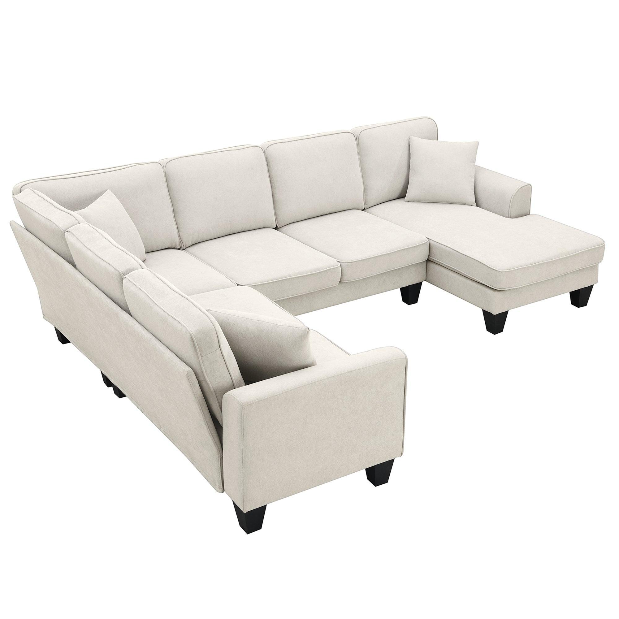 Modern U-Shaped 7-Seater Fabric Sectional Sofa Set with 3 Pillows - 108