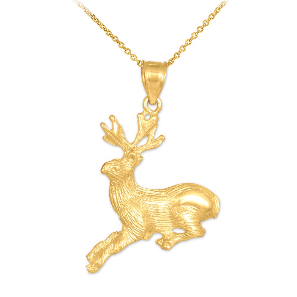 10k Yellow Gold Deer Charm Pendant Necklace - Animal Kingdom Jewelry for Women, Elegant Nature-Inspired Gift for Her | Perfect for Birthdays, Anniversaries & Everyday Wear