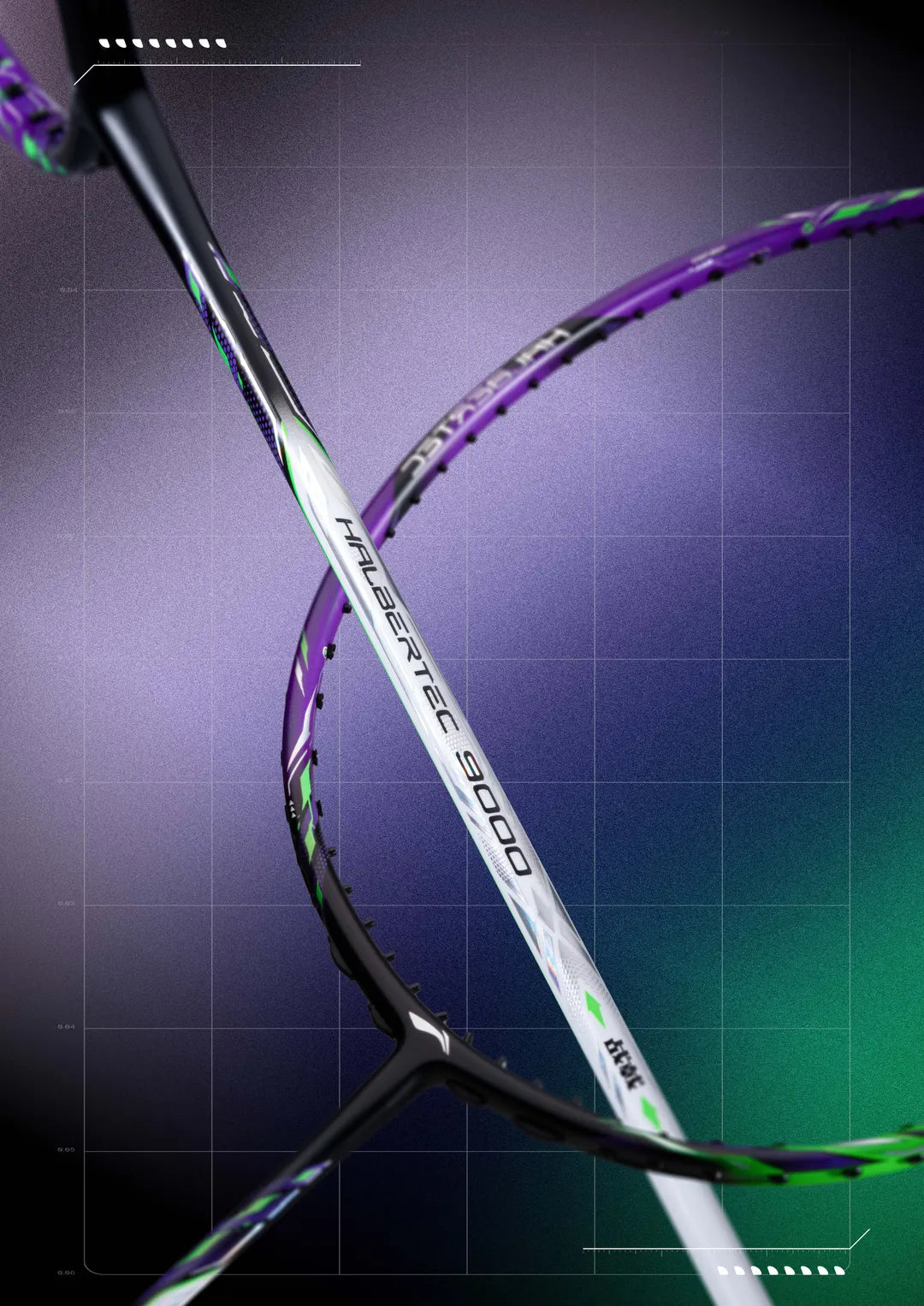 Li Ning Halbertec 9000 Badminton Racket - Prestrung with Black/Purple/Green Design | Professional Sports Equipment for Competitive Play & Training | Made in China