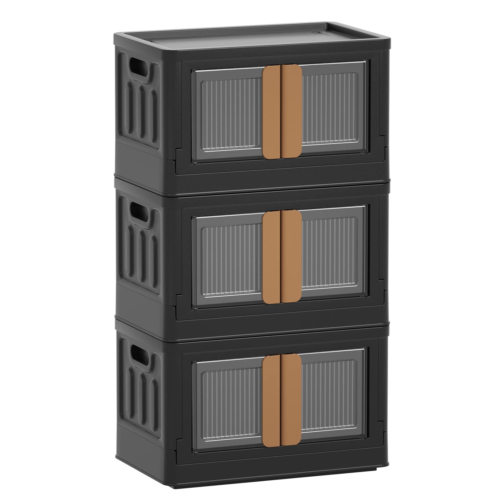 HAIXIN 47Qt Black Stackable Storage Bins with Lids (3-Pack) - Foldable Plastic Storage Containers for Closet Organization, Home & Office Use - Perfect for Clothes, Toys, Seasonal Items Storage