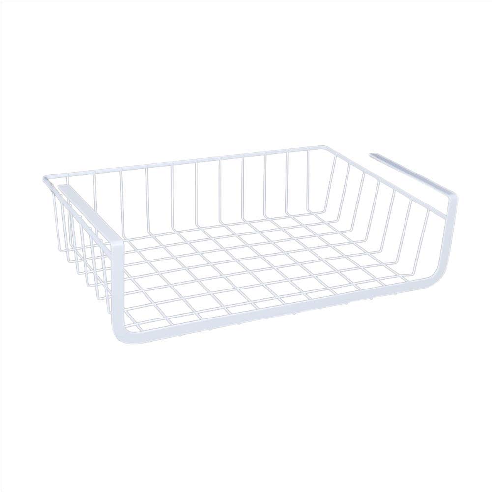 NFGHK Metal Hanging Basket Organizer - Under Shelf Storage Basket for Kitchen, Wardrobe & Cupboards - White | Space-Saving Solution for Small Spaces & Closet Organization