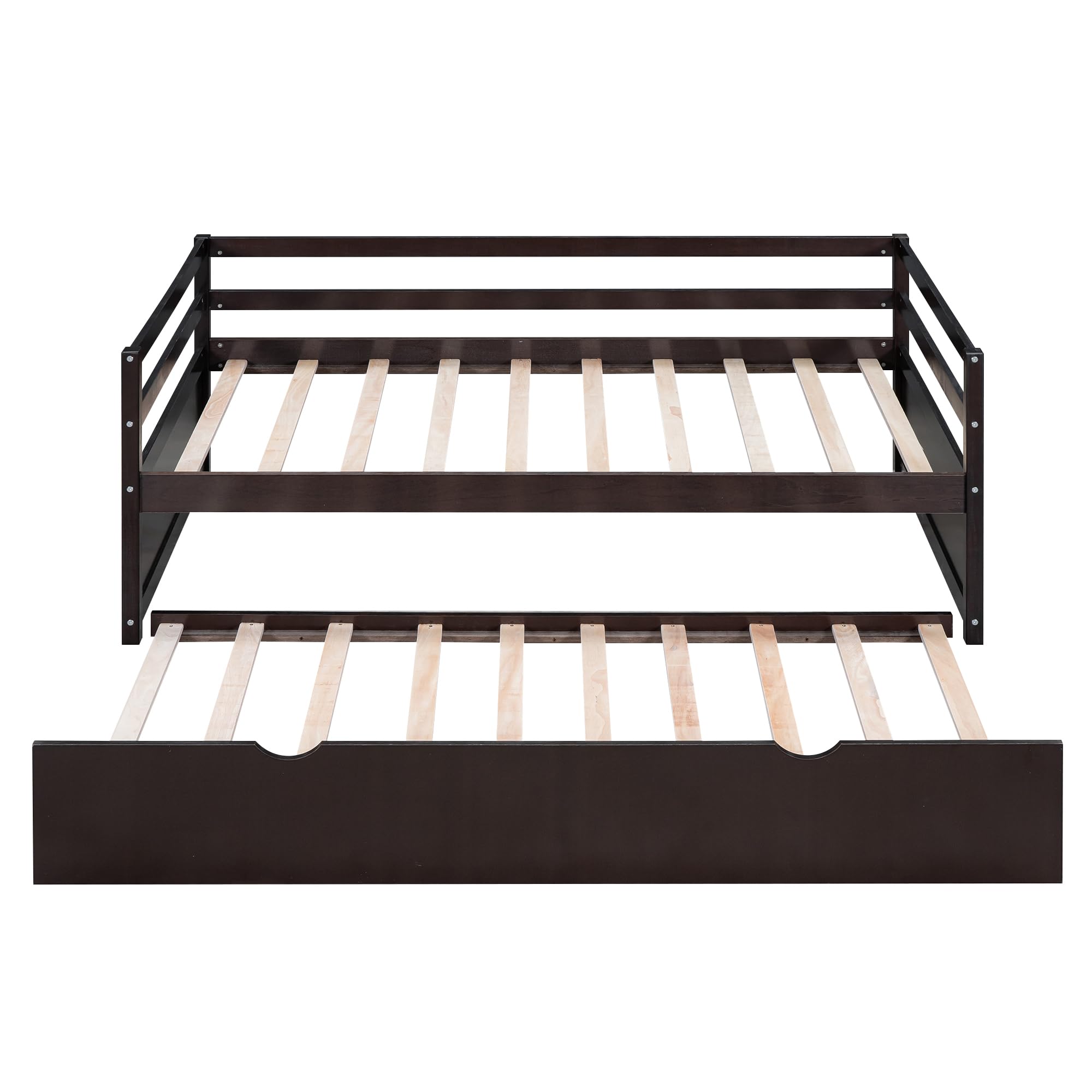 Merax Twin Size Solid Wood Daybed with Trundle - Espresso Captains Bed & Sofa Bed Frame for Guest Room, Dorm, or Small Space Living