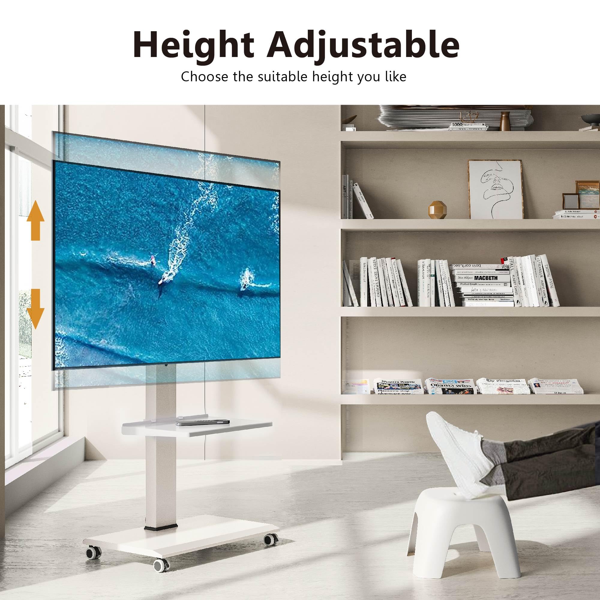 FITUEYES Universal Rolling TV Stand for 32-75 Inch Flat Screen TVs - Heavy Duty Mobile TV Cart with 360° Swivel & Adjustable Height, Supports up to 88lbs - Perfect for Living Room, Bedroom, Dorm or Office Entertainment Setup