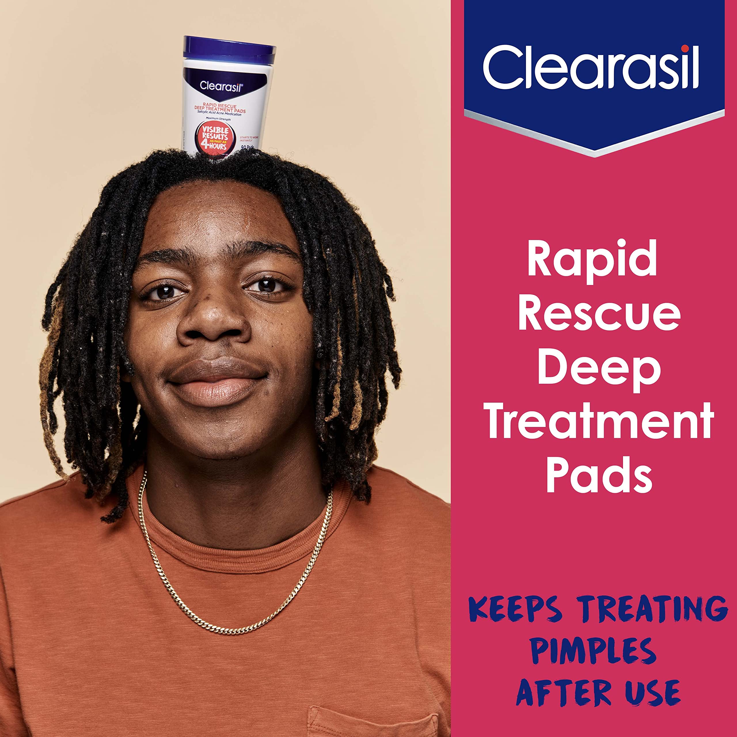 Clearasil Rapid Rescue Deep Treatment Acne Face Pads - Maximum Strength 2% Salicylic Acid Acne Medicine (90 Count) | Dermatologist-Recommended for Oily Skin & Breakout Control | Perfect for Daily Skincare Routine & Travel