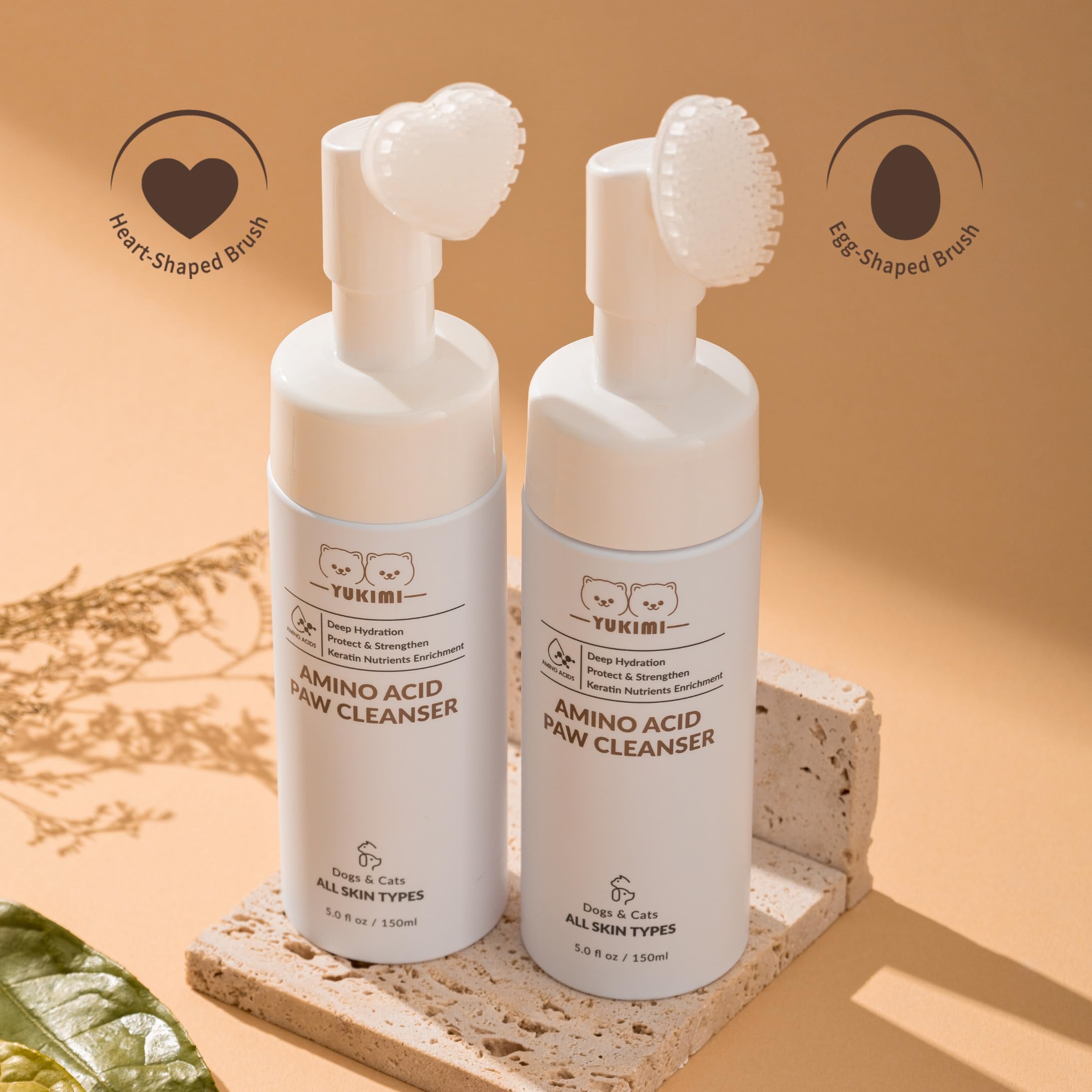 YUKIMI Premium Amino Acid Paw Cleanser with Silicone Bristle Brush for Dogs & Cats | Hypoallergenic Pet Shampoo for Sensitive Skin | Hydrating, Soothing, Deodorizing & Moisturizing Formula | pH Balanced 5.0 Fl Oz | Perfect for Post-Walk Paw Cleaning & Grooming Sessions