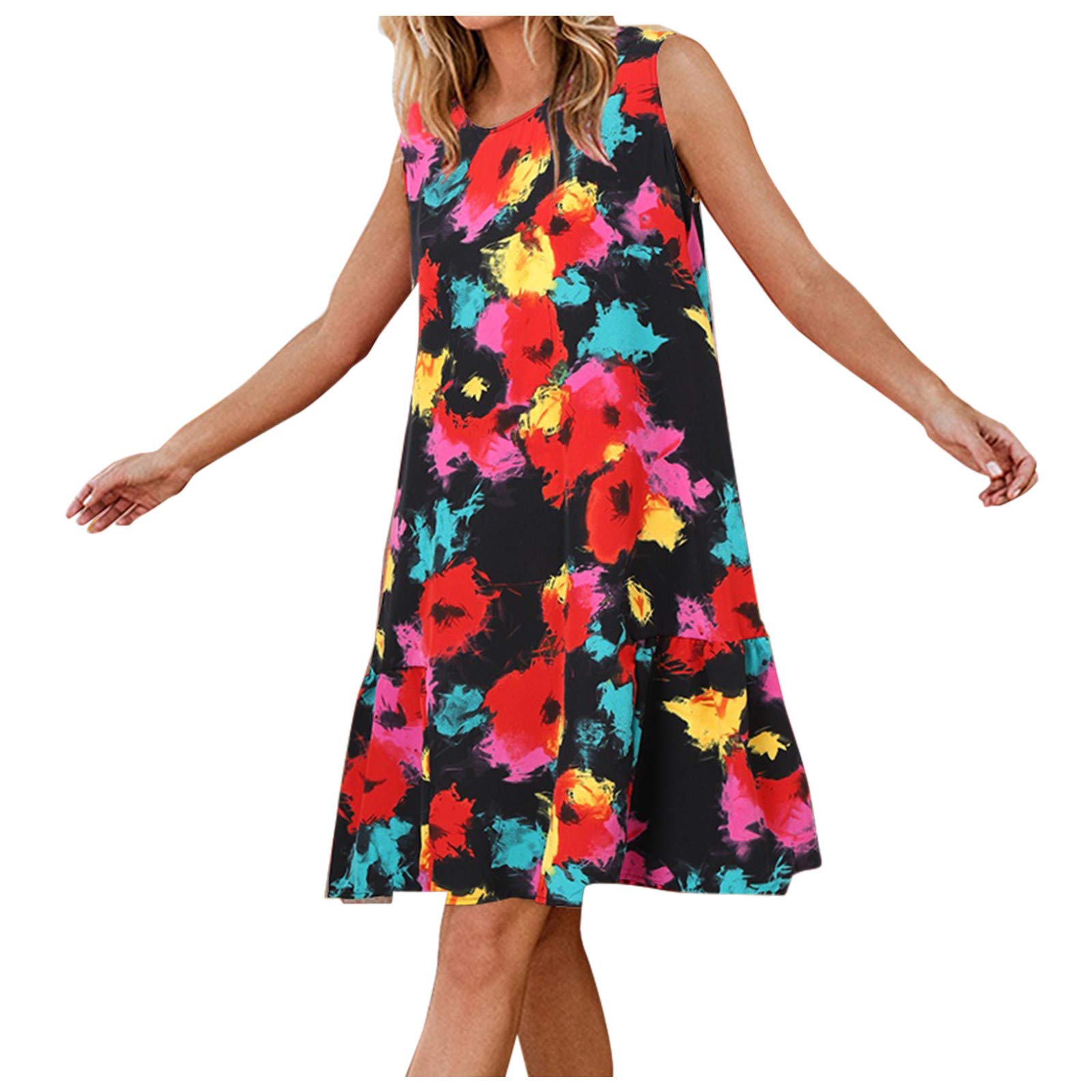FEDULKSTORE Women's Summer Sleeveless Floral Print Casual Dress - Cute Long Maxi Dresses for Ladies - Perfect for Beach, Vacation & Everyday Wear