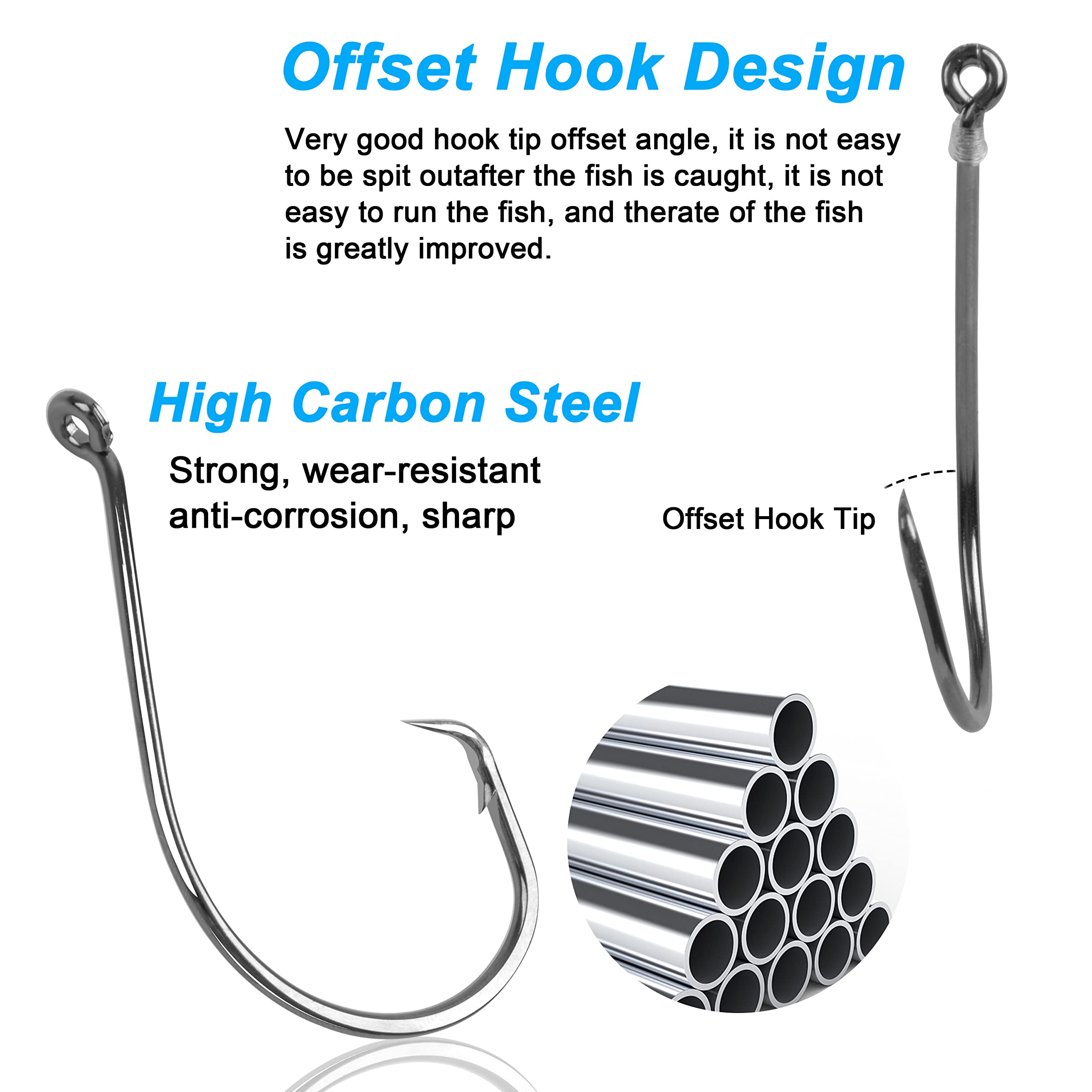 150pcs 2X Strong Octopus Circle Hooks - Saltwater Fishing Hooks for Catfish & Bass (Size 8-10/0) - Offset Sport Circle Hooks for Deep Sea Fishing & Freshwater Angling