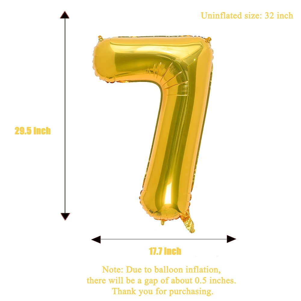 32 Inch Gold Number 7 Foil Balloons for Birthday Party Decorations - Large Metallic Balloon for Anniversary, Graduation, Baby Shower & Special Events Decoration Supplies