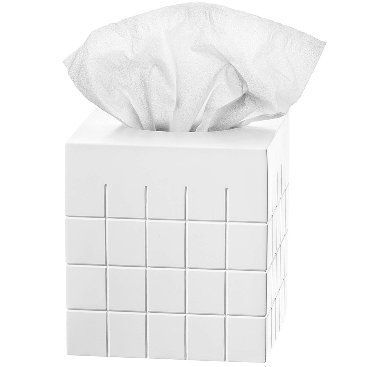 Creative Scents Polar Tissue Box Cover - Elegant White Square Bathroom Tissue Holder for Home Decor | Perfect for Bathroom, Bedroom & Living Room Accessories