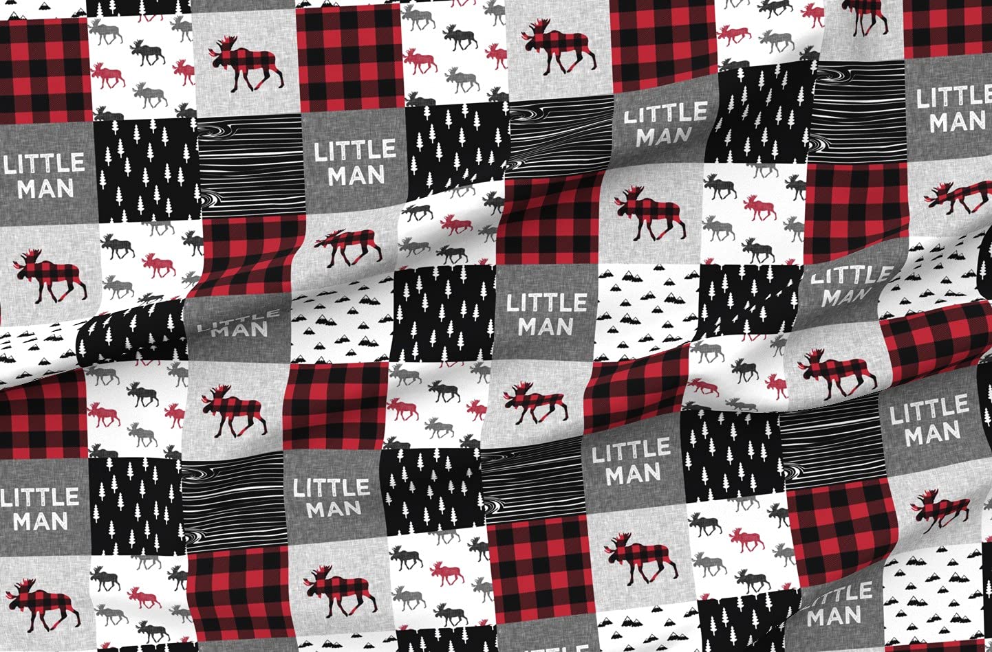 Woodland Buffalo Plaid Moose Printed Minky Fabric - Soft Plush Fat Quarter for Baby Blankets, Quilt Backing & Sewing Projects | Camping & Nursery Decor