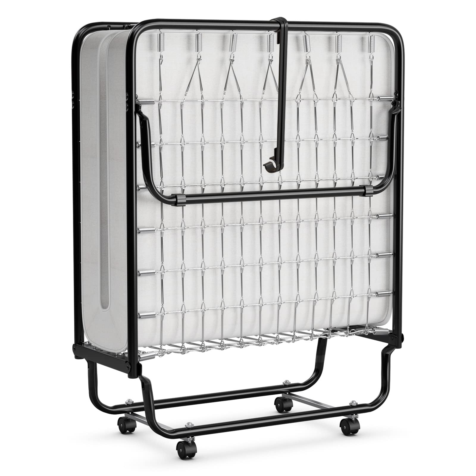 Giantex Foldable Guest Bed with Memory Foam Mattress - Portable Rollaway Bed with Wheels & Sturdy Metal Frame - Comfortable Cot Size Folding Bed for Adults - Easy Storage Space Saving Design - Made in Italy - Perfect for Spare Rooms, Guest Houses & Small Apartments