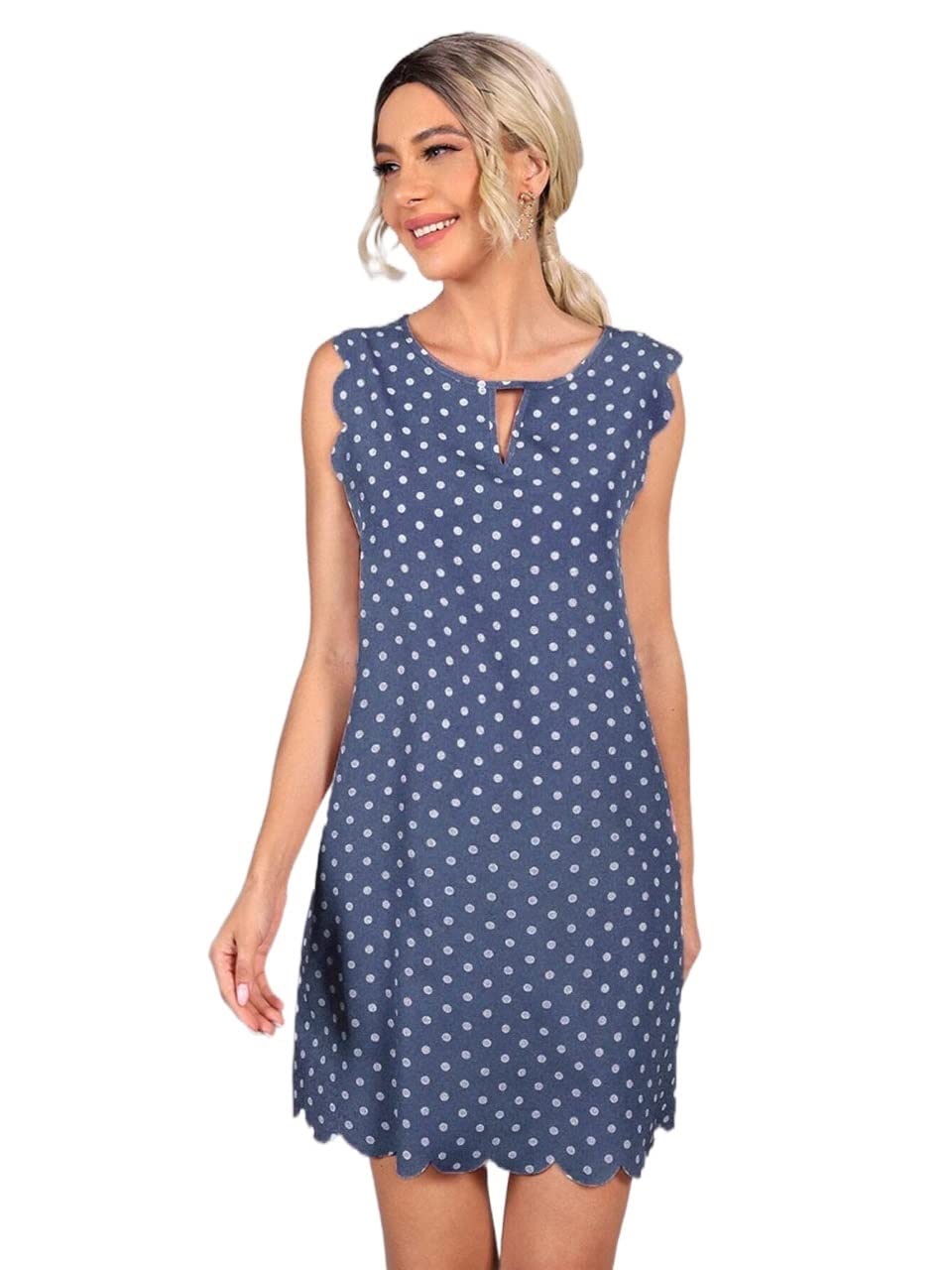 2022 Women's Summer Dresses with Polka Dot & Scallop Trim - Flowy Casual Sundress for Beach, Vacation & Outdoor Parties