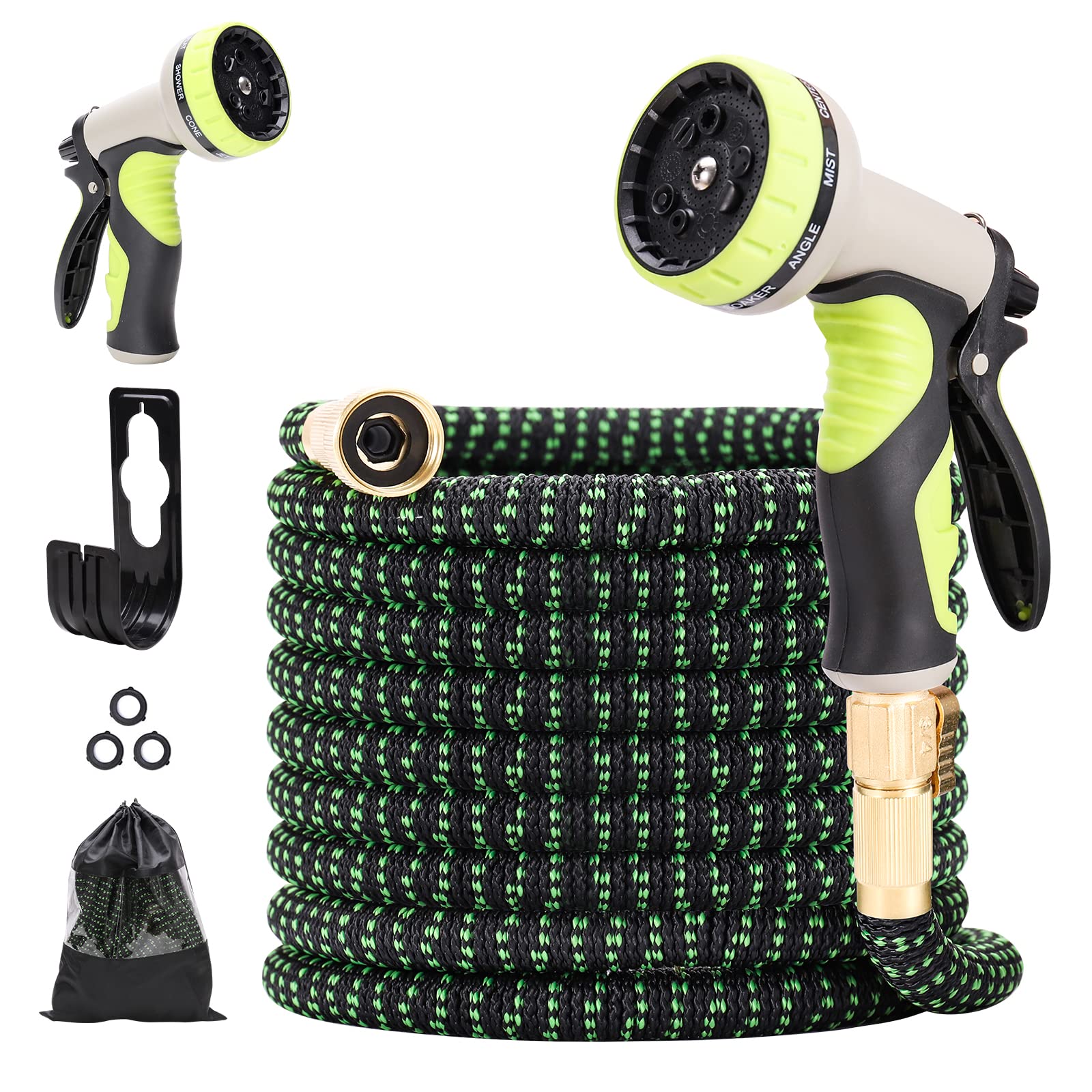 Umirokin 25ft Expandable Garden Hose - Heavy Duty 3-Layer Latex with 9 Function Spray Nozzle, Flexible & Durable Water Hose with Solid Brass Fittings - Perfect for Lawn Watering, Car Washing, and Outdoor Cleaning