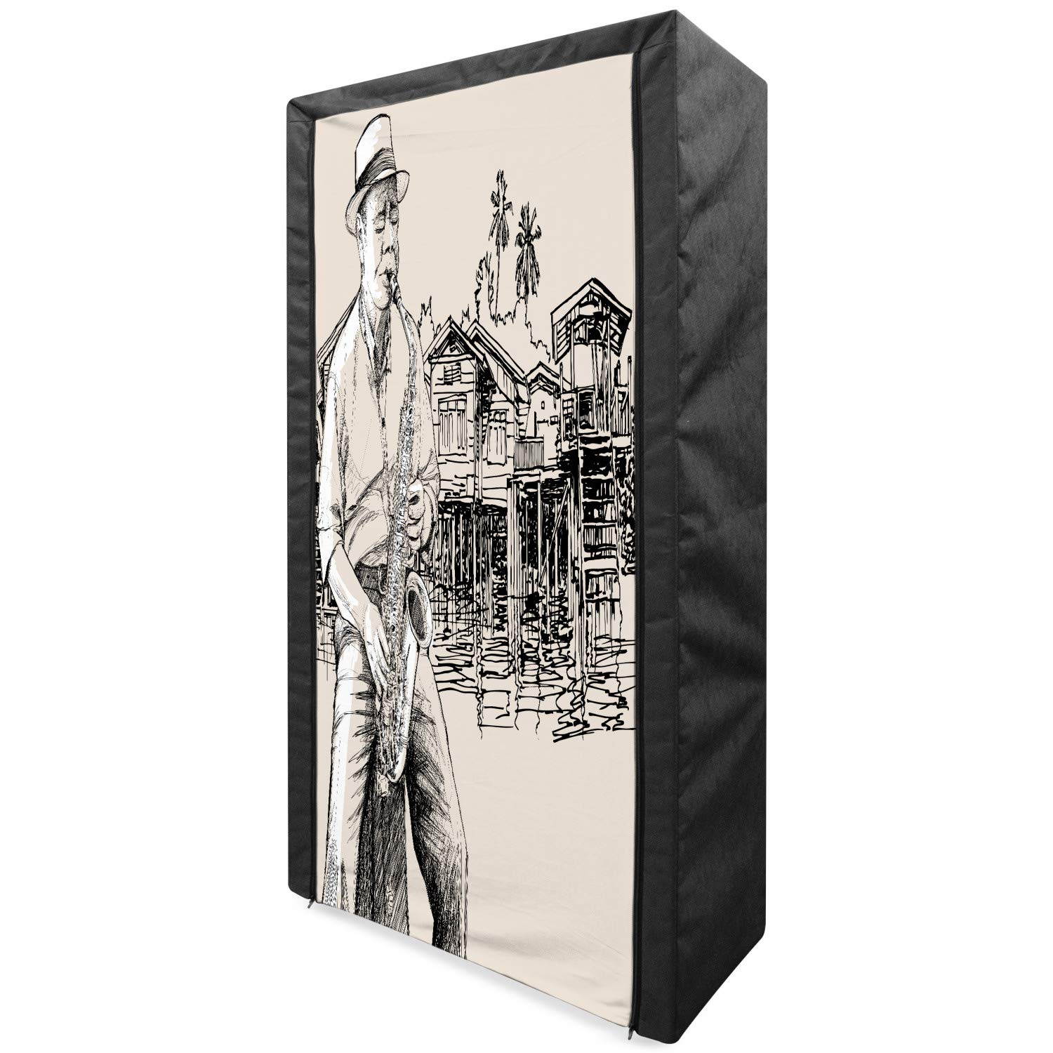 Ambesonne Jazz Music Fabric Wardrobe - Portable Clothing Organizer with Shelves, 33.5
