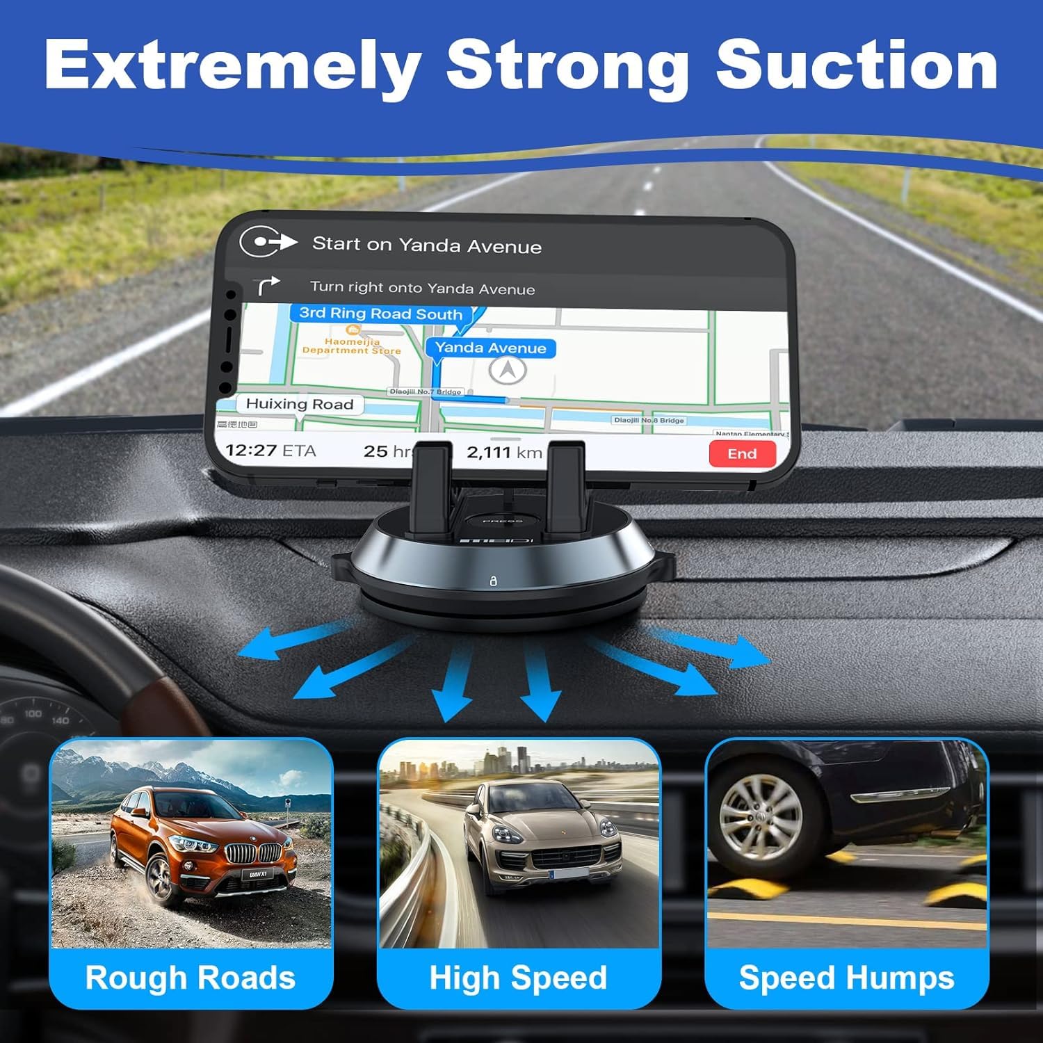 MEIDI Dashboard Car Phone Mount Holder - 360° Rotatable & Removable Phone Cradle for iPhone, Samsung & Android Smartphones - Perfect for Hands-Free Driving, GPS Navigation & Safe Commuting