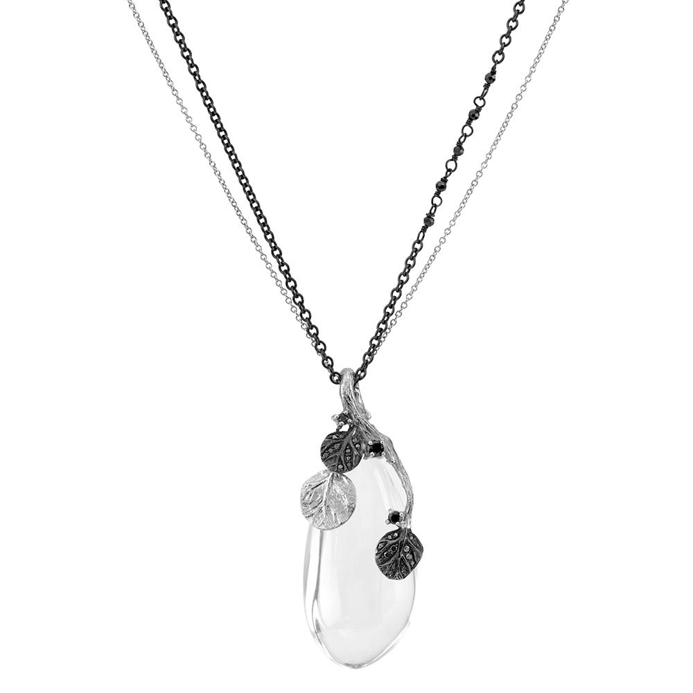Elegant Botanical Leaf Pendant Necklace with Genuine Crystal, Diamonds & Spinel - Perfect for Weddings, Anniversaries & Special Occasions