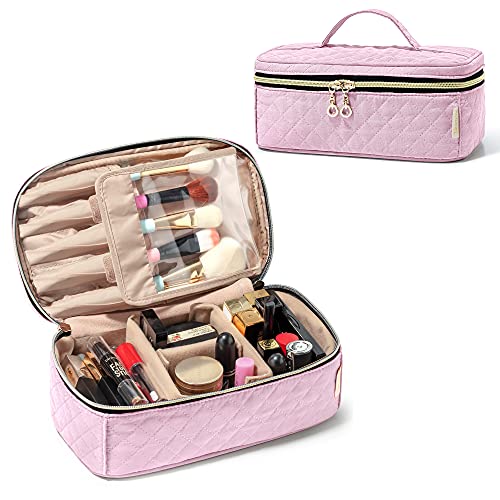 Teamoy Travel Makeup Brush Case - Medium Pink Makeup Train Organizer Bag with Handle for Brushes (Up to 9-inch) & Cosmetics | Perfect for Travel, Salon Professionals & Home Storage (Bag Only)