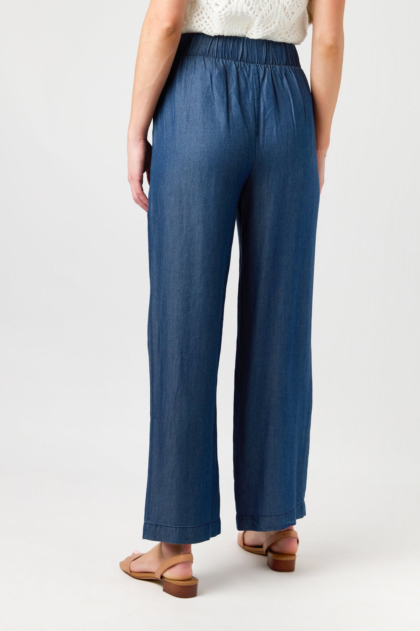 Stylish Chambray Wide Leg Tie Front Pants for Women - Comfortable High Waisted Casual Trousers - Perfect for Office, Weekend Outings & Summer Vacations