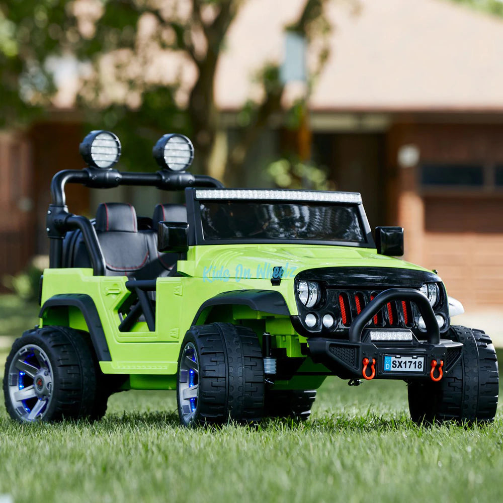 Jeep Wrangler 12V Ride On Car for Kids - 2 Seater Electric Toy Vehicle in Lime Green - Perfect for Outdoor Play & Backyard Adventures