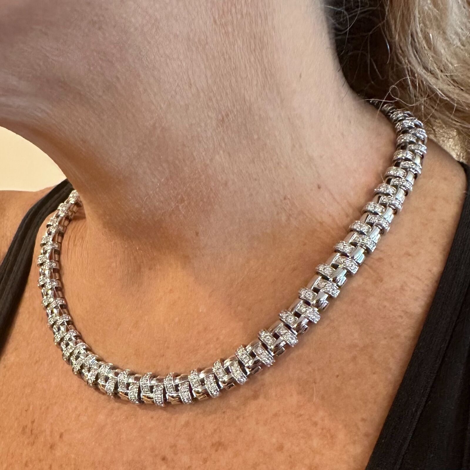 Authentic Tiffany & Co Vannerie 18k White Gold Basket Weave Diamond Necklace | Luxury Jewelry for Women | Perfect for Weddings, Anniversaries & Special Occasions