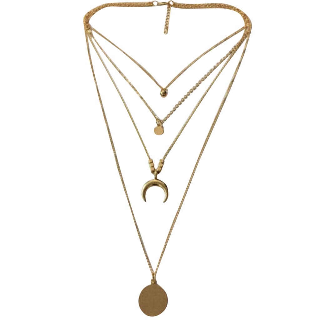 Elegant 4-Pendant Layered Beaded Necklace Set for Women - Gold Horn & Cross Choker Necklace, Adjustable One Size - Perfect for Gifts, Parties, and Everyday Wear