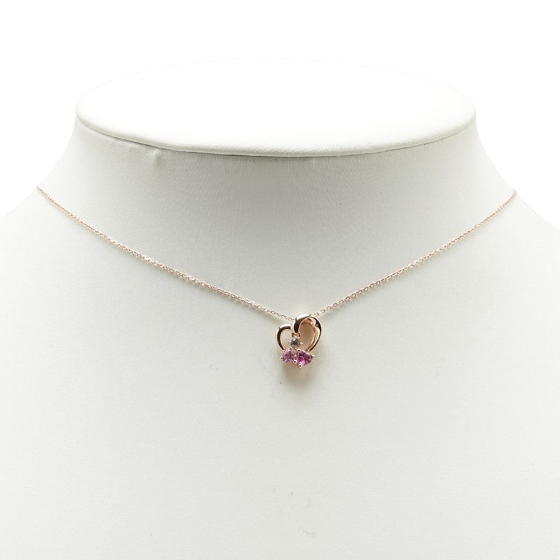4℃ Heart Motif K10PG Synthetic Sapphire & Topaz Necklace for Women - Elegant Jewelry Gift for Valentine's Day, Anniversary & Special Occasions
