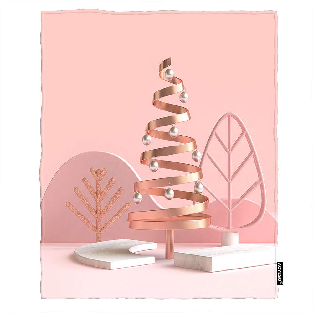 3D Geometric Christmas Tree Throw Blanket - Pink Ball Ribbon Design, Soft Flannel, 40x50 Inches, Lightweight for Couch, Bed, Chair - Perfect for Home Decor, Pets & Cozy Winter Nights