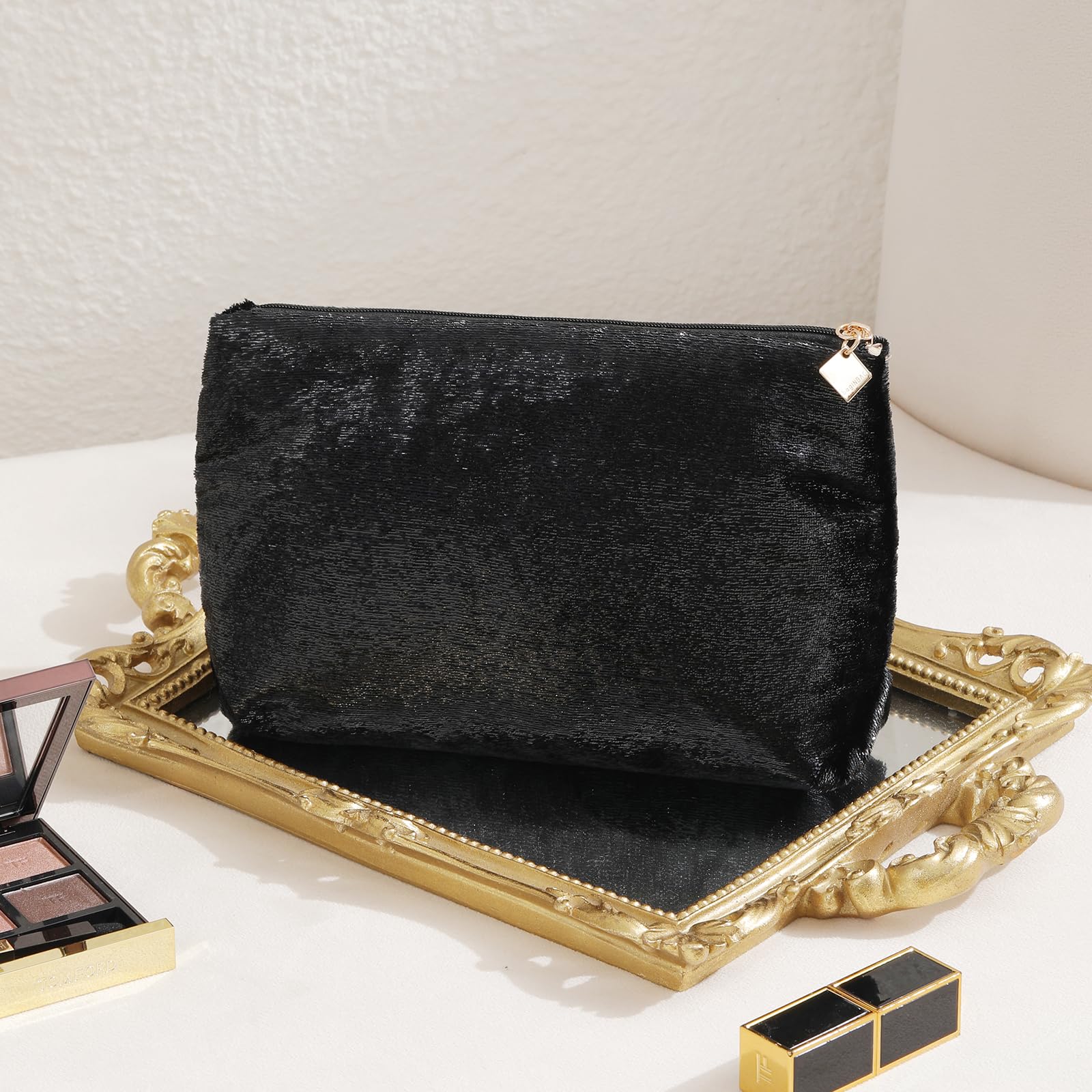 Black Makeup Organizer Bag for Purse | Cosmetic Travel Bag for Women | Waterproof Makeup Pouch for Traveling | Perfect for Gym, Vacation & Daily Use