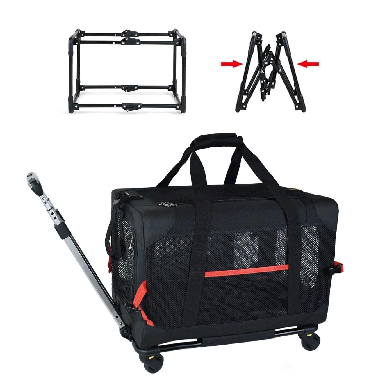 GJEASE Upgraded Pet Rolling Carrier with Wheels for Small & Medium Dogs & Cats Under 35 LBS - Durable Handle, Flexible Wheels & Breathable Sponge Padding - Collapsible Travel Carrier for Airplane, Car Rides & Vet Visits