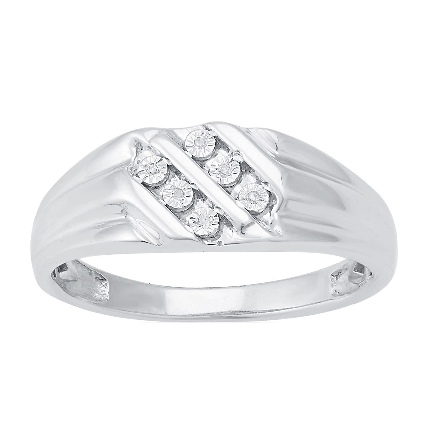 Sterling Silver Men's Ring with Natural White Diamond Accent - Elegant Wedding Band, Anniversary Gift for Him, Perfect for Engagements & Special Occasions